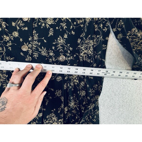 Vintage Peri Petites Black & Gold Floral Dress - Buttons - Size 14 - Retro Soft - Picture 11 of 11